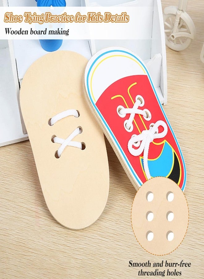 FLATRI Wooden Red Shoe Tying Practice for Kids, How to Tie Your Shoes for Kids Threading Lacing Shoes Training, Learn to Tie Your Shoes Developmental Toys - Image 3